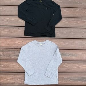 2 Kids Long Sleeve Shirts - Polo Black V - neck and Gray thermal size 7/8